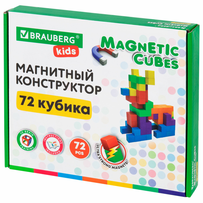 Магнитный конструктор MAGNETIC CUBES "КУБИЧЕСКИЙ", 72 магнитных кубика, BRAUBERG KIDS