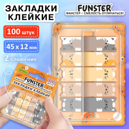 Бетбелгілер жабысқақ Z-FUNSTER (FUNSTER) "мысықтар", 45х12 мм, 100 дана, (5 түсті х 20 парақ), диспенсерде, 116690