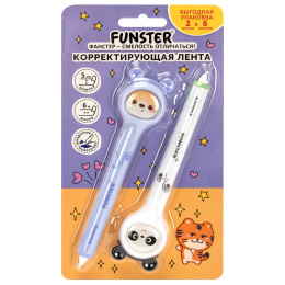 Корректирующая лента FUNSTER (ФАНСТЕР) "Милые зверята", 5 мм x 6 м, КОМПЛЕКТ из 2 шт., на блистере, 273983
