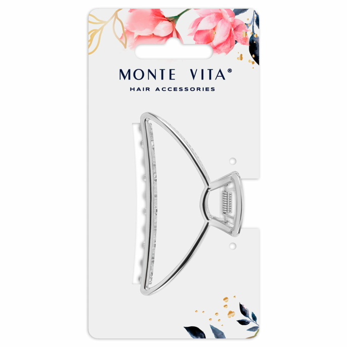 Краб для волос 7,8 см, серебристый, MONTE VITA (МОНТЕ ВИТА), 457016