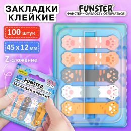 Бетбелгілер жабысқақ Z-FUNSTER (FUNSTER) "мысықтардың аяқтары", 45х12 мм, 100 дана, (5 түсті x 20 парақ), диспенсерде, 116691
