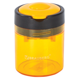 BRAUBERG "Office Round" қайрауышы, қара графитті қарындаштарға арналған 2 тесік (оның ішінде қалыңдатылған), контейнері бар, ассорти, 228446