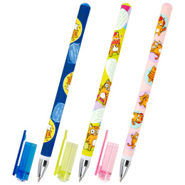 Ручка шариковая с принтом FUNSTER (ФАНСТЕР) STICK "КОТ-ЭНТУЗИАСТ", СИНЯЯ, SOFT TOUCH покрытие, узел 0,7 мм, линия 0,35 мм, 144398