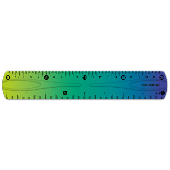 Сызғыш 20 см икемді BRAUBERG GRADE, пластик, жасыл және көк градиент, Еуро суспензия, 210908