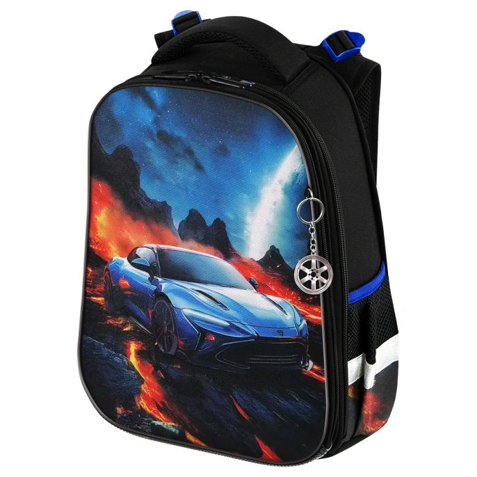 Ранец BRAUBERG PREMIUM, 2 отделения, с брелком, "Risky ride", 3D-панель, 38х29х16 см, 274394