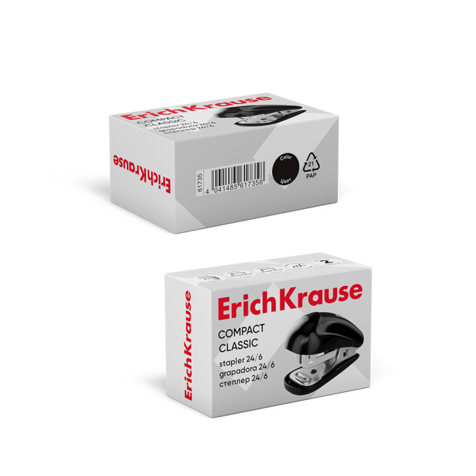 Мини-степлер №24/6, 26/6  ErichKrause Компакт Классика до 20 листов, черный (в коробке по 1 шт.)