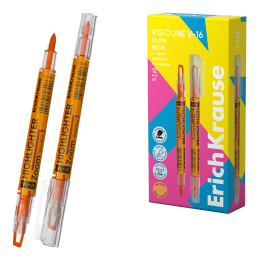 Двухсторонний маркер для выделения текста ErichKrause VisioLine® V-16 Неон, наконечник прозрачный, цвет чернил оранжевый (в коробке по 12 шт