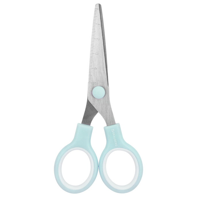 Ножницы BRAUBERG KIDS 130 мм, ручки мятные, закругленные лезвия с линейкой, 274062