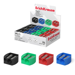 Точилка пластиковая ErichKrause Мульти, Классика, двойная, ассорти (в коробке-дисплее по 24 шт)