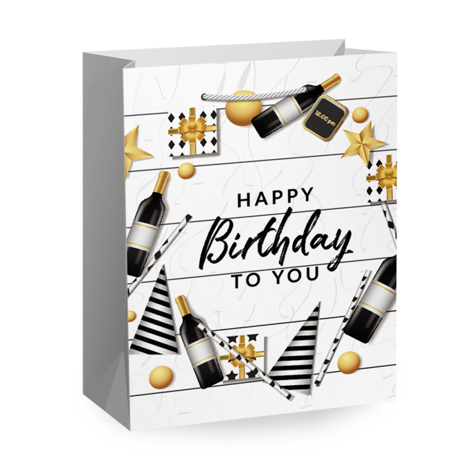 Пакет подарочный (1 штука) 18х10х23 см (M), "Happy Birthday", ассорти, глиттер, фольга, ЗОЛОТАЯ СКАЗКА, 700806