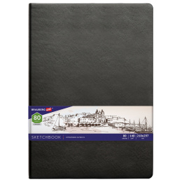 Скетчбук, слоновая кость 140 г/м2 210х297 мм, 80 л., КОЖЗАМ, резинка, BRAUBERG ART CLASSIC, черный, 113200