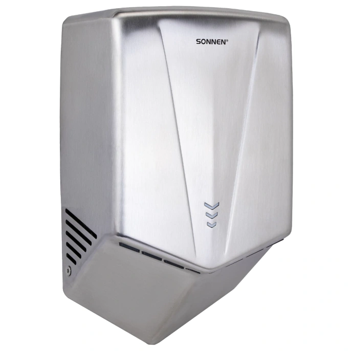 Сушилка для рук ВЫСОКОСКОРОСТНАЯ АНТИВАНДАЛЬНАЯ SONNEN K2022A, 1300 Вт, 150 м/с, IPX1, 72 дБ, нержавеющая сталь, 607191