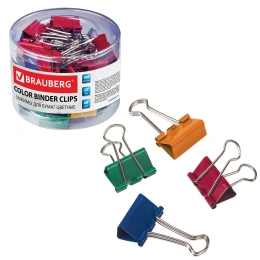 BRAUBERG қағаз қыстырғыштары, 48 дана, 25 мм, 100 парақ, түрлі-түсті, пластикалық цилиндрде, 221128