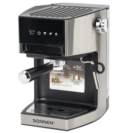 Кофеварка рожковая с дисплеем SONNEN CM-2066, ручной капучинатор, сенсор, 1 л, 950 Вт, 19 бар, 457882