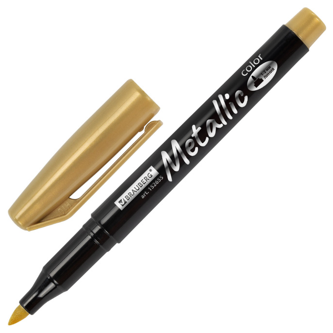 Маркеры для декорирования и рисования ЗОЛОТО и СЕРЕБРО, METALLIC MARKER, линия письма 1-2 мм, BRAUBERG, 152655