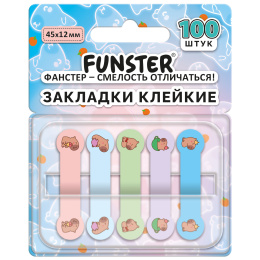 Бетбелгілер жабысқақ Z-FUNSTER (FUNSTER) "Капибара", 45х12 мм, 100 дана, (5 түсті х 20 парақ), диспенсерде, 116694