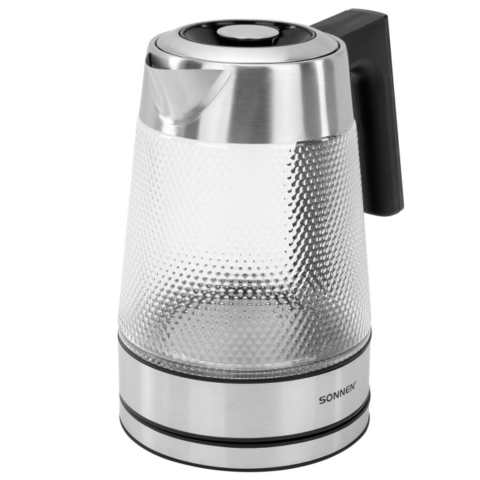 Чайник электрический с терморегулятором SONNEN KT-1809D, 1,8 л, 2200 Вт, 5 цветов подсветки, 5 температур, стекло текстура ромб, 455141