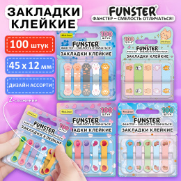 Бетбелгілер жабысқақ Z-FUNSTER (FUNSTER) "Ассорти", 45х12 мм, 100 дана, (5 түсті х 20 парақ), диспенсерде, 116706