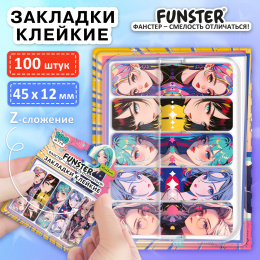 Бетбелгілер жабысқақ Z-FUNSTER (FUNSTER) "Аниме", 45х12 мм, 100 дана, (5 түсті x 20 парақ), диспенсерде, 116700