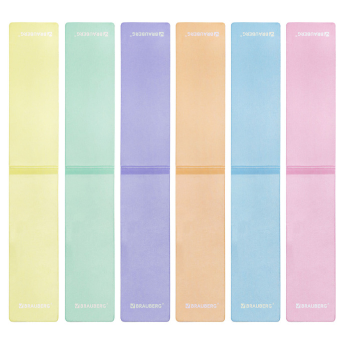 Закладки для книг МАГНИТНЫЕ, "PASTEL", набор 6 штук, 60x20 мм, BRAUBERG, 117013