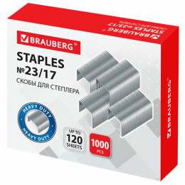 № 23/17 степлерге арналған қапсырмалар ,1000 дана, BRAUBERG, 50-ден 120 параққа дейін, 221164