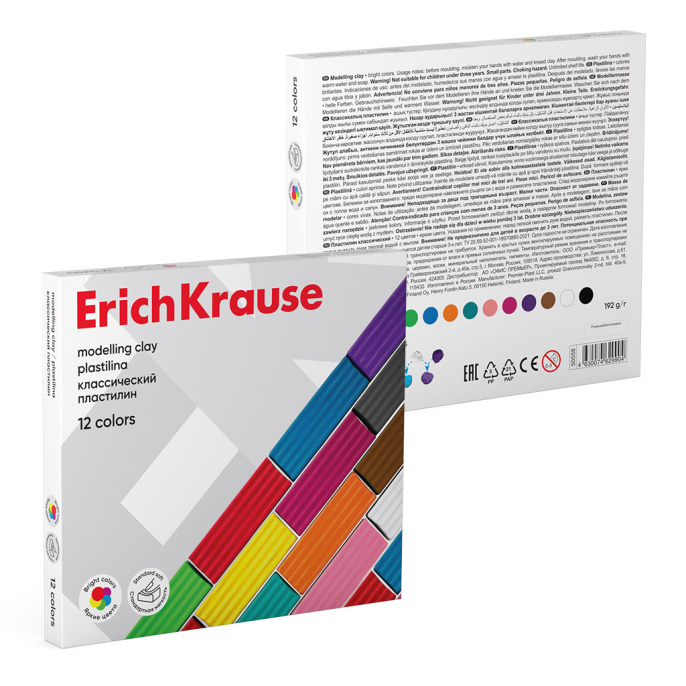 Пластилин классический ErichKrause 12 цветов, 192 г (в коробке 12 шт)