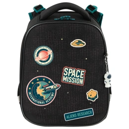Ранец BRAUBERG PREMIUM, 2 отделения, с брелком, "Space mission", LED ЛАМПОЧКИ, 38х29х16 см, 270599