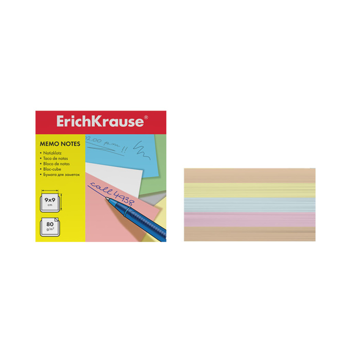 Бумага для заметок ErichKrause, 90x90x50 мм, 4 цвета
