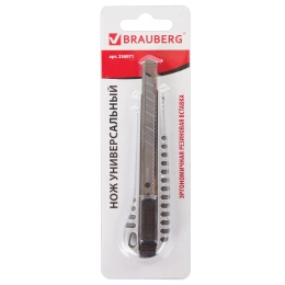 Әмбебап пышақ 9 мм BRAUBERG "Metallic", металл корпус (гофрленген), автофиксатор, блистер, 236971
