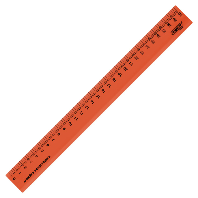Линейка закройщика пластиковая 30 см, ПИФАГОР, прозрачная, неоновая, шкала см и масштабная 1:4, 210836