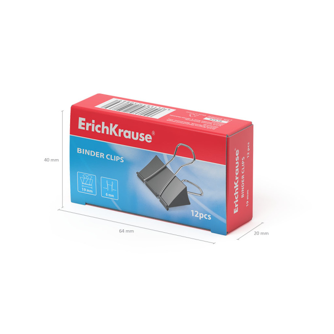 Зажимы для бумаг ErichKrause Классика, 19 мм, черный (в коробке по 12 шт.)