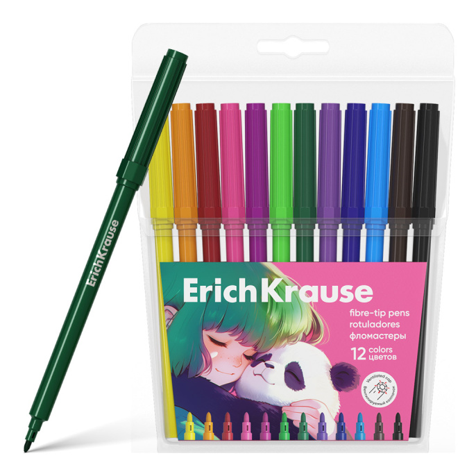 ErichKrause киізден жасалған қаламдар панда құшағы, 12 түсті (12 дана еуропалық суспензия корпусында)