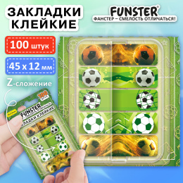 Бетбелгілер жабысқақ Z-FUNSTER (FUNSTER) "Футбол", 45х12 мм, 100 дана, (5 түсті x 20 парақ), диспенсерде, 116698