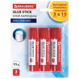 Желім қарындаш 15 г тиімді BRAUBERG қаптамасы, блистерде 3 дана, 271307