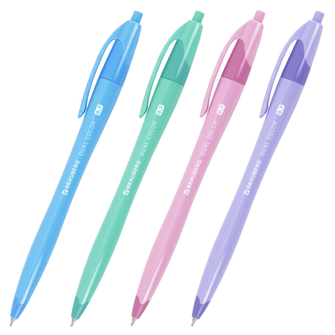 Ручка шариковая автоматическая масляная BRAUBERG "DUAL COLOR", СИНЯЯ, игольчатый наконечник 0,7 мм, линия письма 0,35 мм, 144327