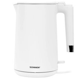 Чайник электрический с двойными стенками SONNEN KT-8719W, 1,5 л, 2200 Вт, белый, 454691