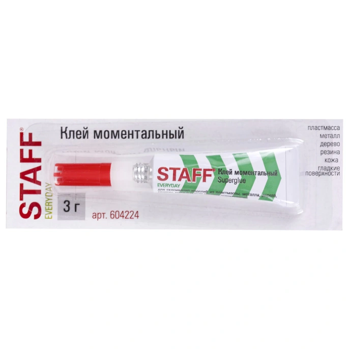 Клей моментальный (суперклей) STAFF "EVERYDAY", 3 г, ПРОЧНЫЙ, отрывная мультикарта, 604224