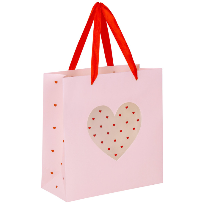 Пакет подарочный (1 штука) 20х8х20 см, ЗОЛОТАЯ СКАЗКА "With LOVE", с прозрачным окном, 608255