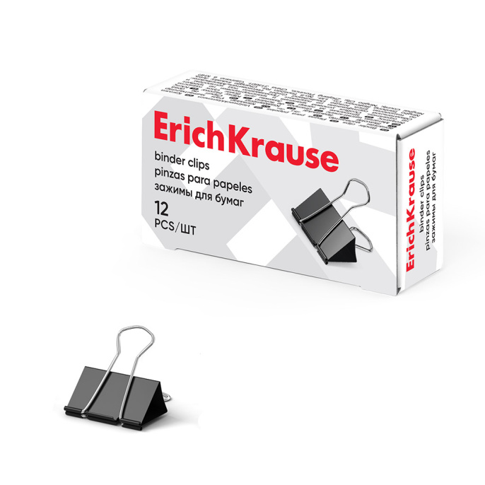 Зажимы для бумаг ErichKrause Классика, 15 мм, черный (в коробке 12 шт.)