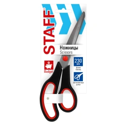 Ножницы 230 мм, бюджет, резиновые вставки, черно-красные, STAFF ECO, 238946