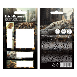 Клейкие закладки бумажные ErichKrause Коты большого города, 70X52 мм, 20X70 мм, 70X20 мм, 80 листов