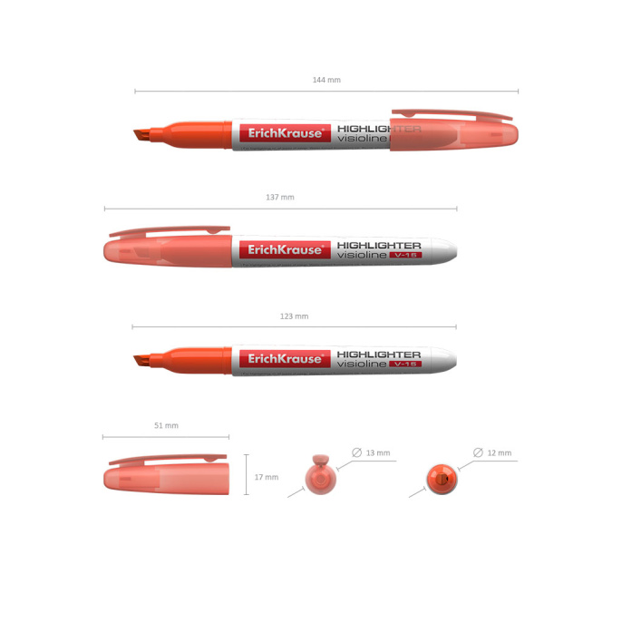 Маркер для выделения текста ErichKrause VisioLine® V-15 Неон, цвет чернил оранжевый (в коробке по 12 шт.)
