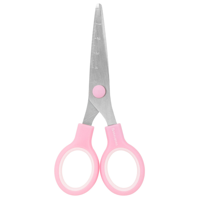 Ножницы BRAUBERG KIDS 130 мм, ручки розовые, закругленные лезвия с линейкой, 274063