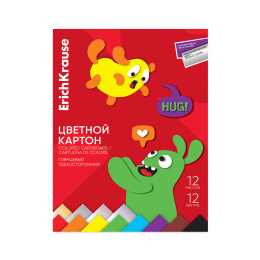 Түсті картон ErichKrause қалтасында жылтыр, Көңілді достар, A4, 12 л, 12 түсті.(бірге металл.) (мектеп-жазу керек-жарақтары)