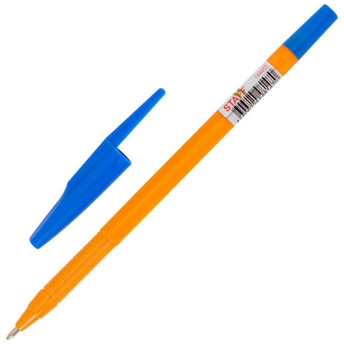 Ручка шариковая STAFF "Basic BP-66 ORANGE", СИНЯЯ, корпус оранжевый, узел 1 мм, линия письма 0,5 мм, 144453