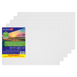 Холсты на картоне НАБОР 5 штук (25х35 см), хлопок, 280 г/м2, грунт, BRAUBERG ART CLASSIC, 192653