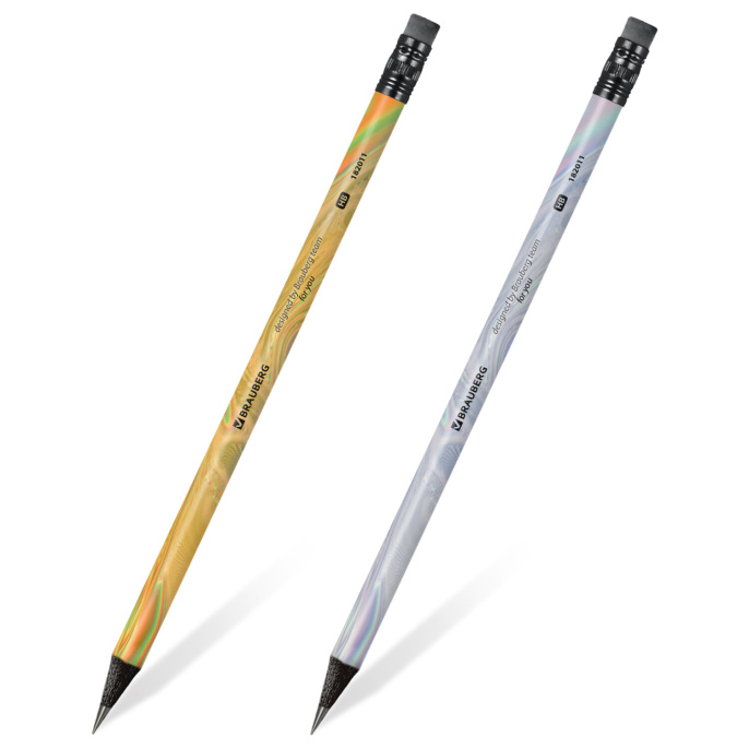BRAUBERG "SILVER/GOLD" қара графитті қарындаш, 1 дана, HB, өшіргішпен, ассорти корпусы, 182011