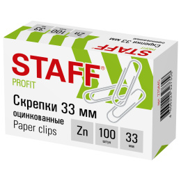 STAFF қағаз қыстырғыштары, 33 мм, мырышталған, 100 дана, картон қорапта, 270445