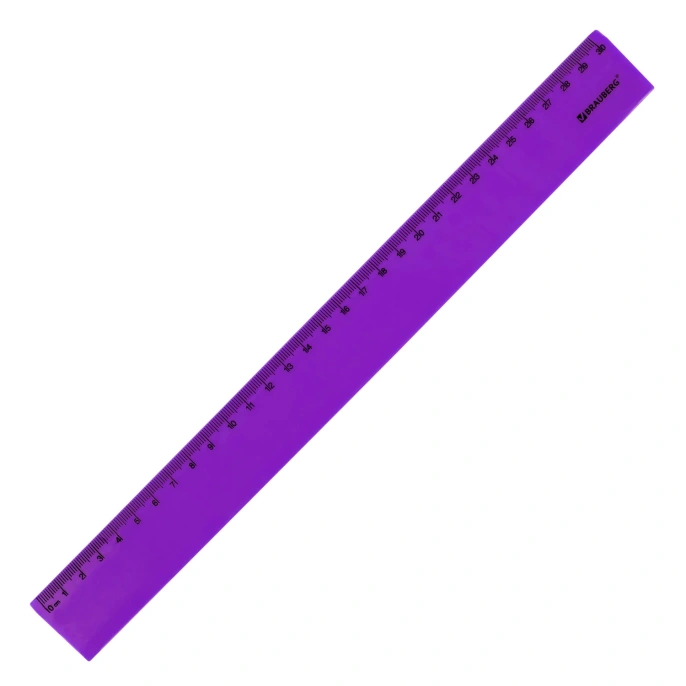 Линейка пластиковая 30 см BRAUBERG "NEON", ассорти, пакет, 210751
