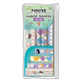 Линейки пластиковые 15 см FUNSTER (ФАНСТЕР), "КОТЫ", НАБОР 4 штуки, пенал, 210915